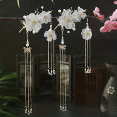 Flower & Tassel Decor Hair Clip Rhinestone Earrings Set