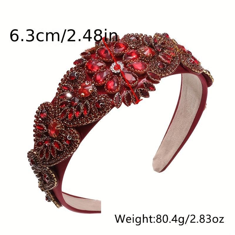 Baroque Rhinestone Headband Wide Head Hoop Crystal Headdress Flower Hair Band