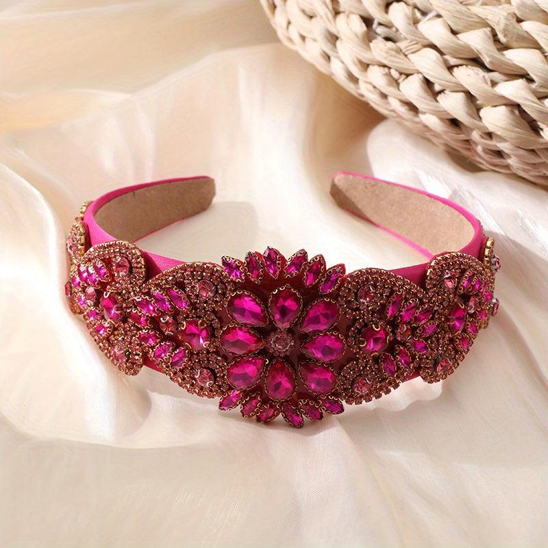 Baroque Rhinestone Headband Wide Head Hoop Crystal Headdress Flower Hair Band