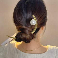 Moon Shape Alloy Hairpin Faux Pearl Head Jewelry