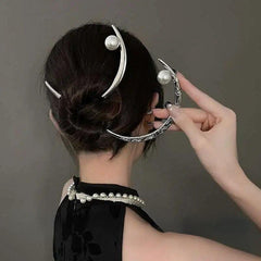 Moon Shape Alloy Hairpin Faux Pearl Head Jewelry