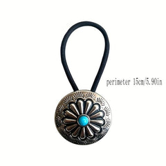 Western Style Hair Tie with Turquoise Decor Elastic Ponytail Holder
