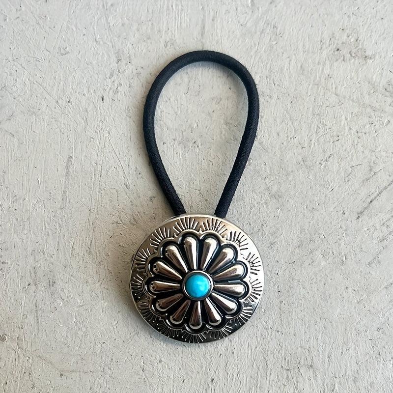 Western Style Hair Tie with Turquoise Decor Elastic Ponytail Holder