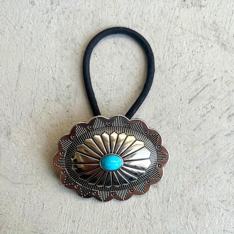 Western Style Hair Tie with Turquoise Decor Elastic Ponytail Holder