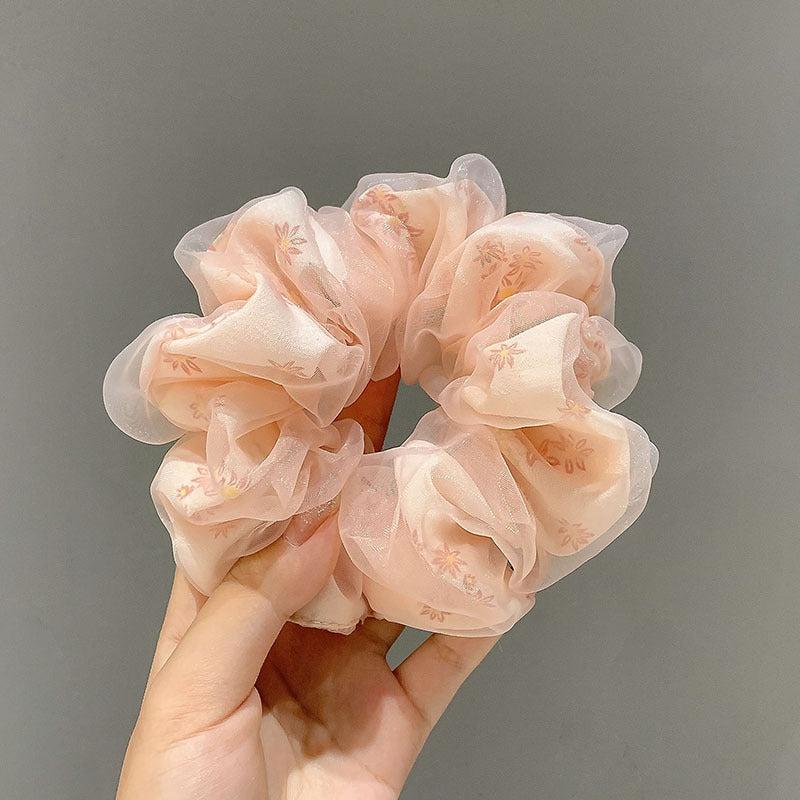 Organza Scrunchies Floral Hair Tie Sweet Ponytail Holder Hair Rope Women Girls