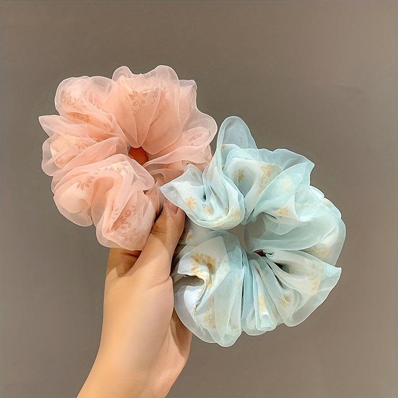 Organza Scrunchies Floral Hair Tie Sweet Ponytail Holder Hair Rope Women Girls