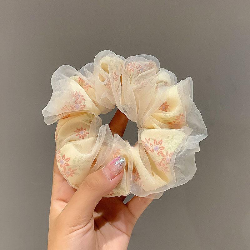 Organza Scrunchies Floral Hair Tie Sweet Ponytail Holder Hair Rope Women Girls