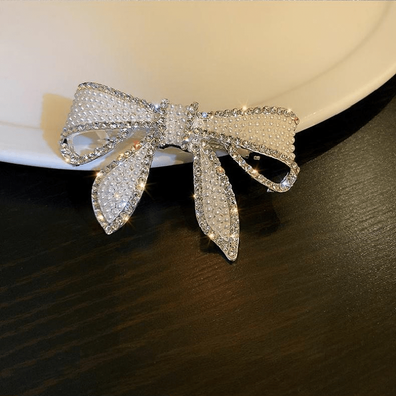 Vintage Faux Pearl Rhinestone Hair Clip Golden Barrette