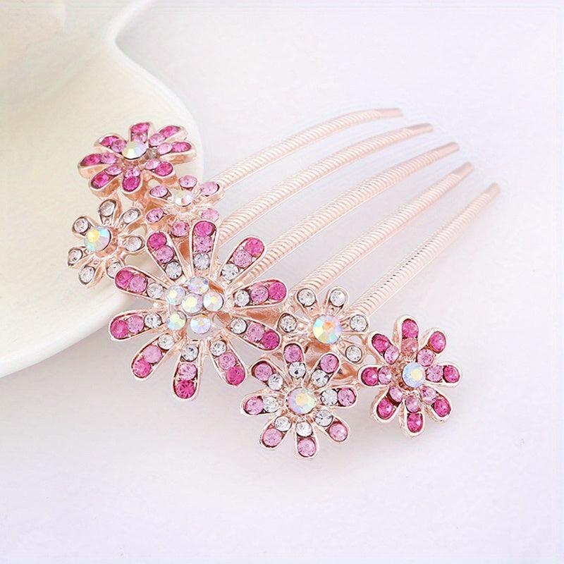 Faux Pearl Flower Hair Comb Rhinestone Hair Comb Head Jewelry