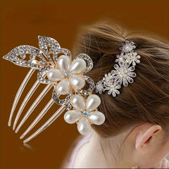 Faux Pearl Flower Hair Comb Rhinestone Hair Comb Head Jewelry