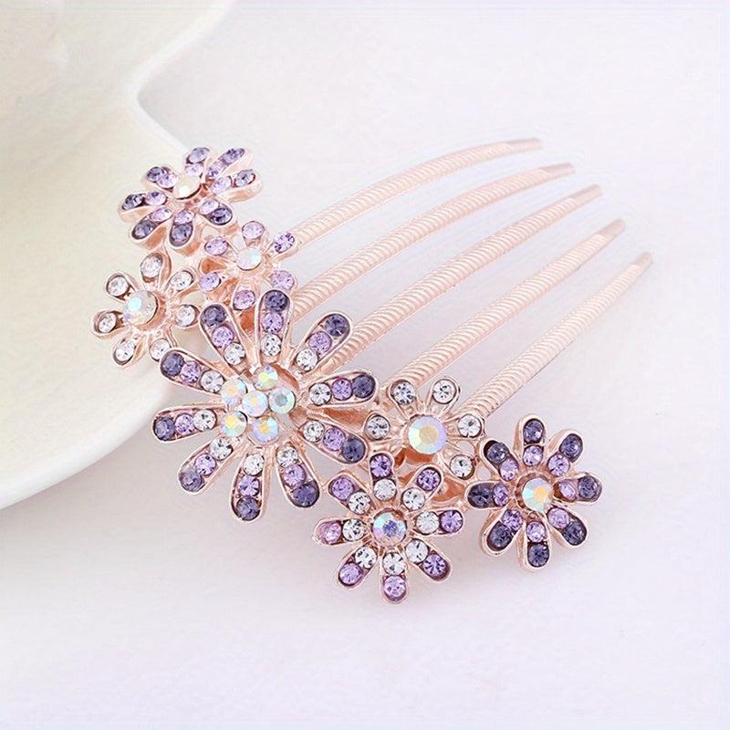 Faux Pearl Flower Hair Comb Rhinestone Hair Comb Head Jewelry
