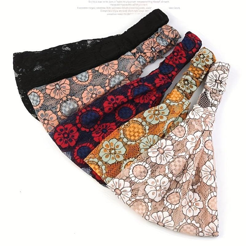 4pcs Lace Flower Pattern Headband Elastic Hair Bundle Vintage Accessory