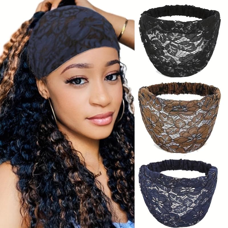 4pcs Lace Flower Pattern Headband Elastic Hair Bundle Vintage Accessory