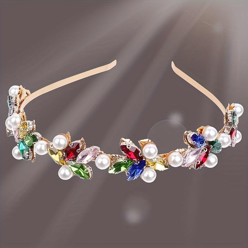 Glitter Rhinestone Faux Pearl Headband for Women Girls