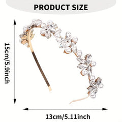 Glitter Rhinestone Faux Pearl Headband for Women Girls