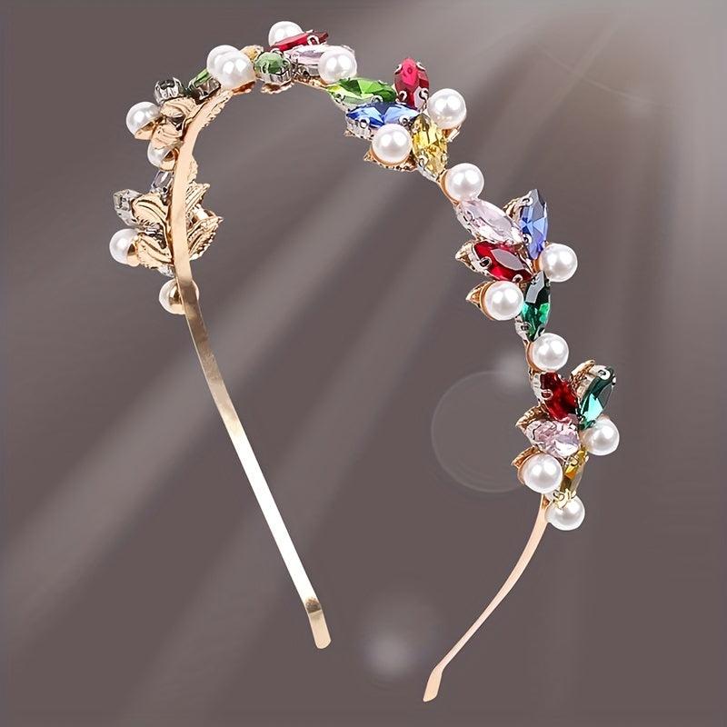Glitter Rhinestone Faux Pearl Headband for Women Girls