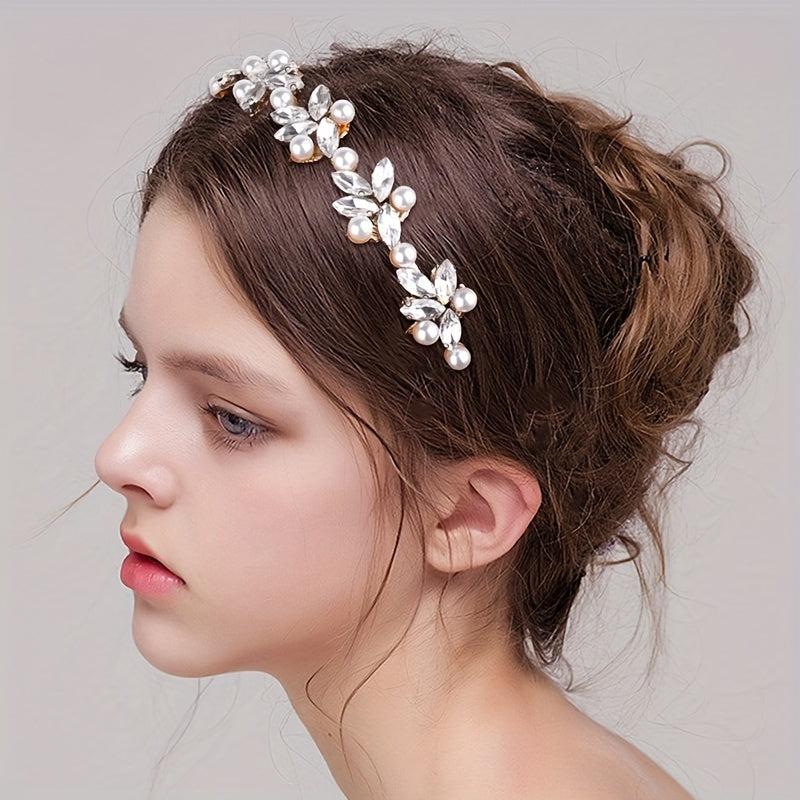 Glitter Rhinestone Faux Pearl Headband for Women Girls