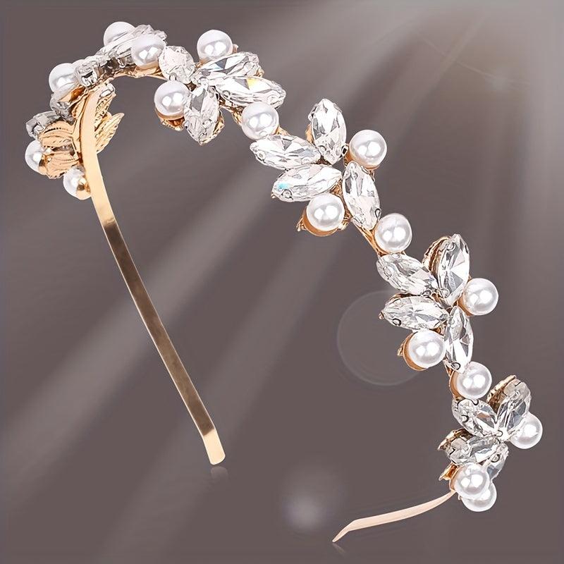Glitter Rhinestone Faux Pearl Headband for Women Girls