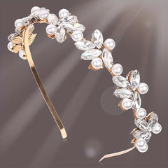 Glitter Rhinestone Faux Pearl Headband for Women Girls