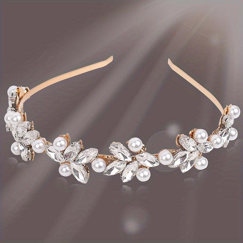 Glitter Rhinestone Faux Pearl Headband for Women Girls