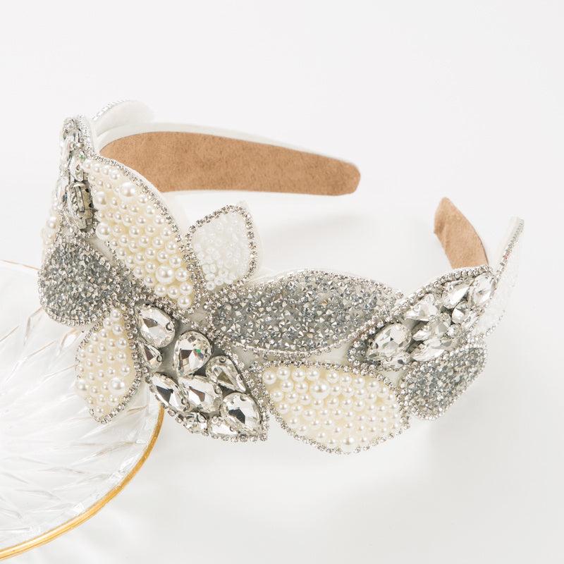 Boho Hair Band Rhinestone Faux Pearl Leaf Head Hoop