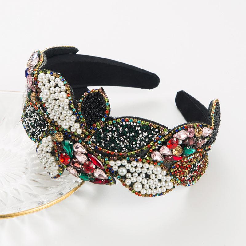 Boho Hair Band Rhinestone Faux Pearl Leaf Head Hoop