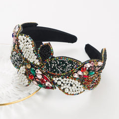 Boho Hair Band Rhinestone Faux Pearl Leaf Head Hoop