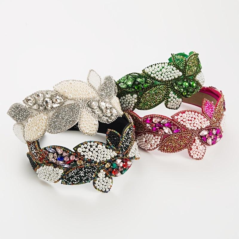 Boho Hair Band Rhinestone Faux Pearl Leaf Head Hoop