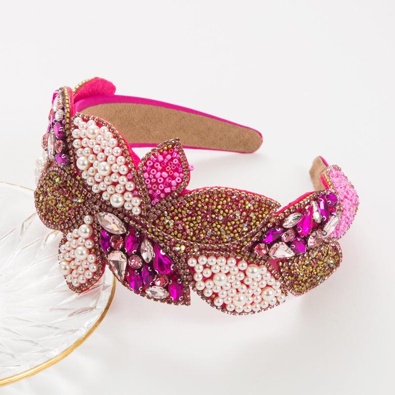 Boho Hair Band Rhinestone Faux Pearl Leaf Head Hoop