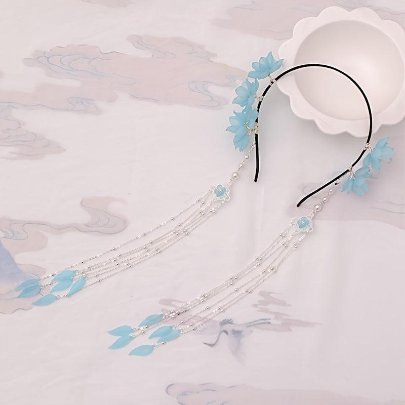 Vintage Chinese Style Hanfu Hairband with Flower Tassel