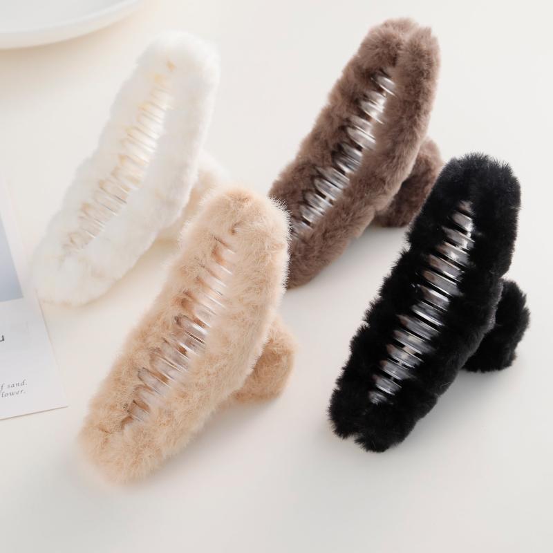 4pcs Plush Hair Claw Hair Clips Winter Styling Accessories Women Girls