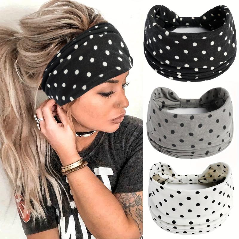 Polka Dot Wide Brim Headband Elastic Hairband Bundle