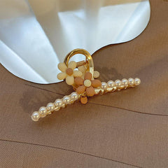 Metal Faux Pearl Hair Claw Large Shark Claw Ponytail Holder Hair Accessories