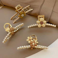 Metal Faux Pearl Hair Claw Large Shark Claw Ponytail Holder Hair Accessories