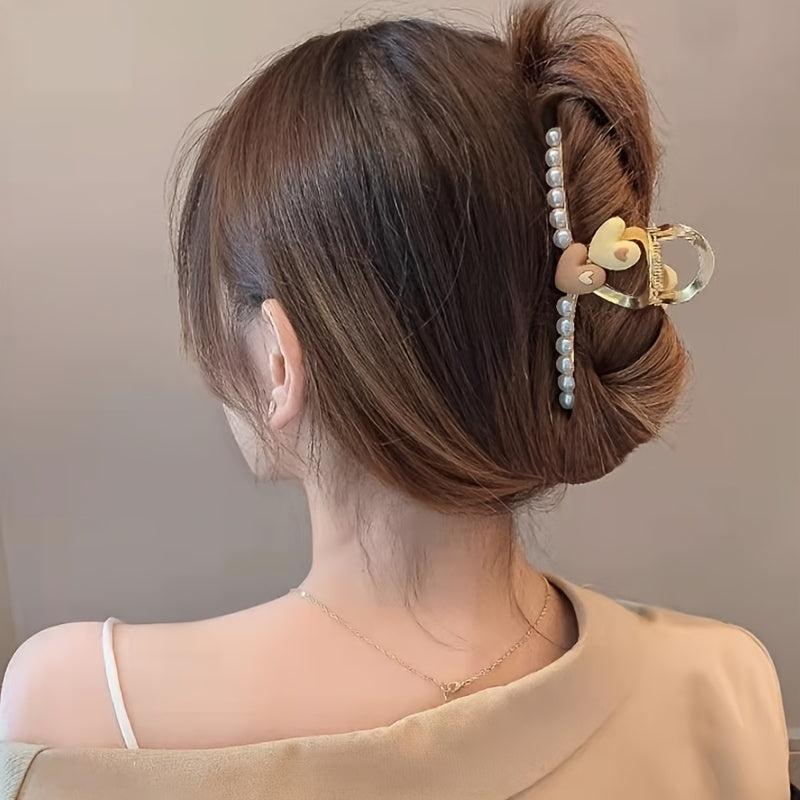 Metal Faux Pearl Hair Claw Large Shark Claw Ponytail Holder Hair Accessories