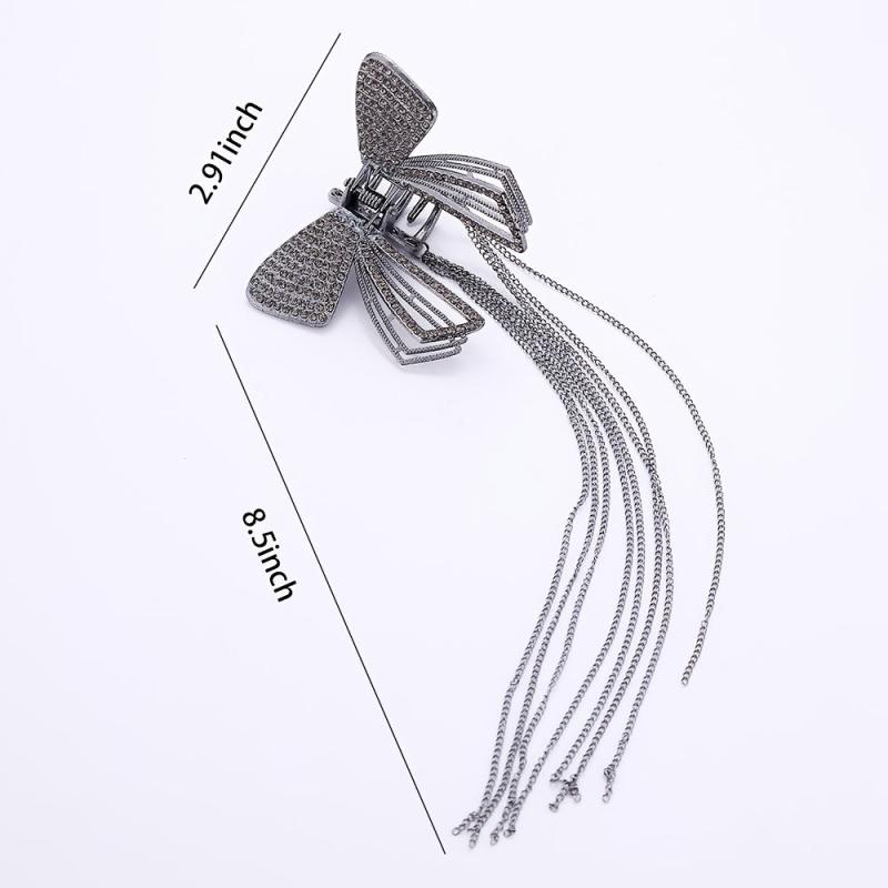 Butterfly Tassel Hair Claw Clips Faux Pearl Rhinestone Metal