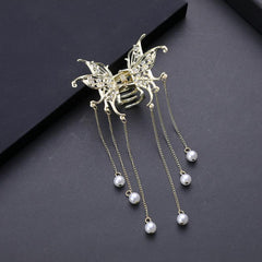 Butterfly Tassel Hair Claw Clips Faux Pearl Rhinestone Metal