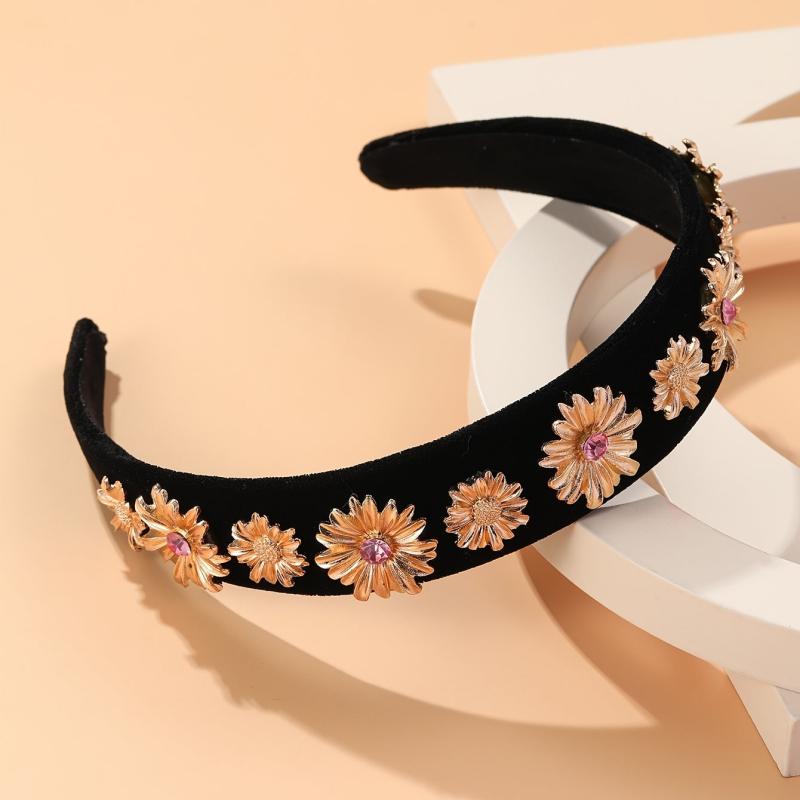 Alloy Flower Rhinestone Headband Prom Party Hair Band for Women Girls