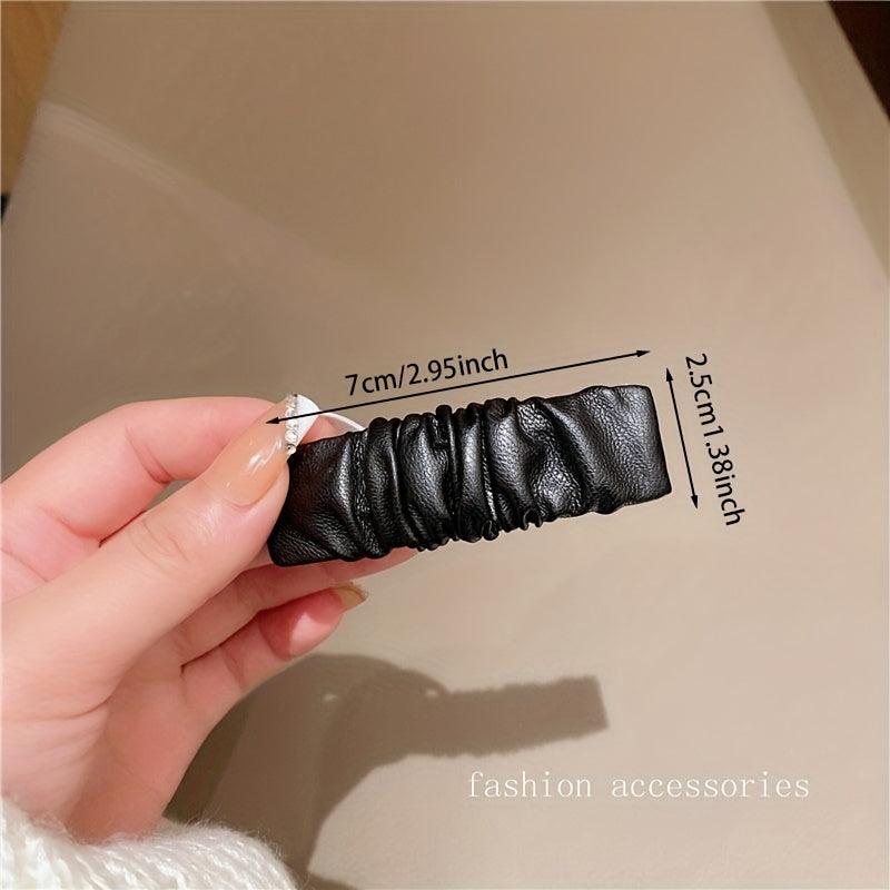 5pcs Pleated PU Leather Snap Clip Style Hair Clip Hairpin Women Girls
