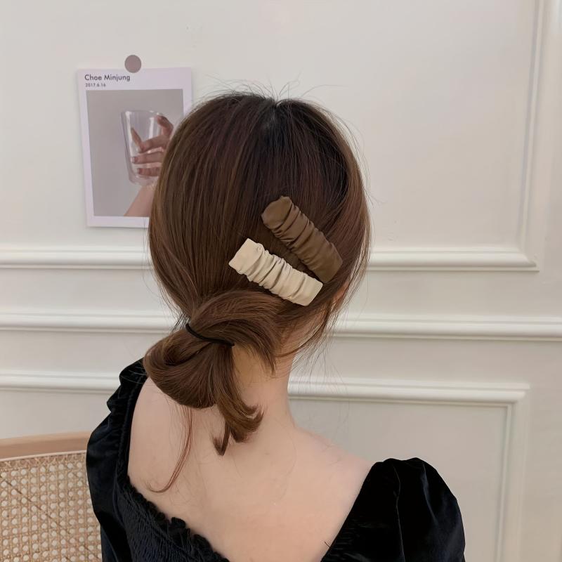 5pcs Pleated PU Leather Snap Clip Style Hair Clip Hairpin Women Girls