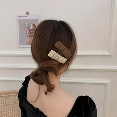 5pcs Pleated PU Leather Snap Clip Style Hair Clip Hairpin Women Girls