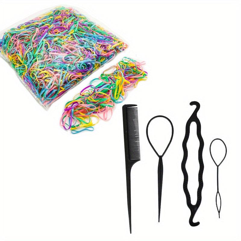 500-1000pcs Elastic Rubber Bands + 4pcs Hair Styler Bun Maker