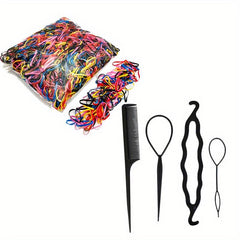 500-1000pcs Elastic Rubber Bands + 4pcs Hair Styler Bun Maker