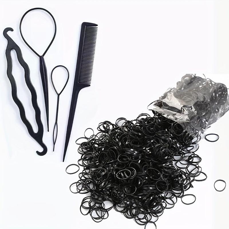 500-1000pcs Elastic Rubber Bands + 4pcs Hair Styler Bun Maker