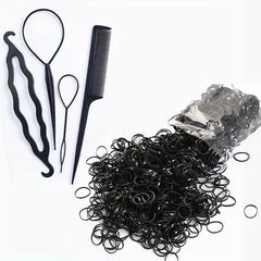 500-1000pcs Elastic Rubber Bands + 4pcs Hair Styler Bun Maker