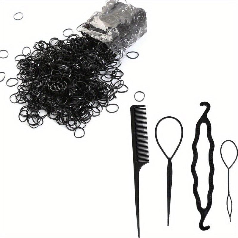 500-1000pcs Elastic Rubber Bands + 4pcs Hair Styler Bun Maker