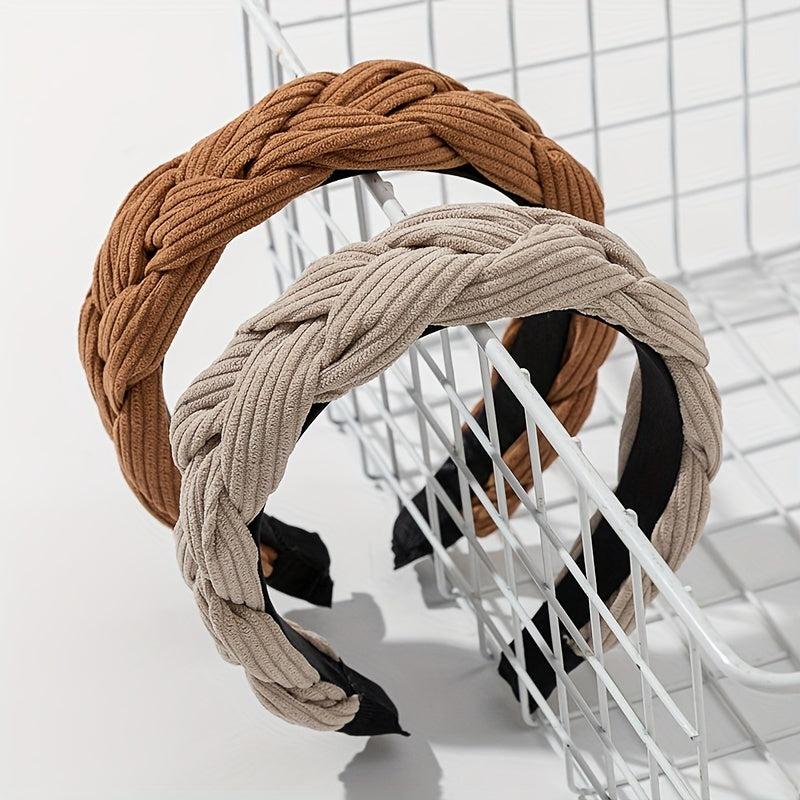 2pcs Braid Stripe Cross Knot Head Hoop Non slip Hair Band Women Girl