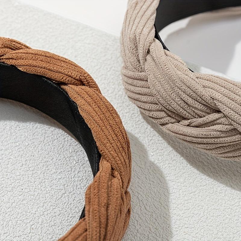 2pcs Braid Stripe Cross Knot Head Hoop Non slip Hair Band Women Girl
