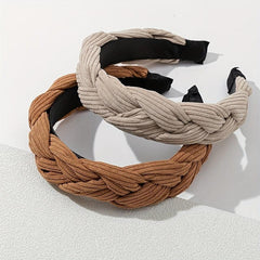 2pcs Braid Stripe Cross Knot Head Hoop Non slip Hair Band Women Girl