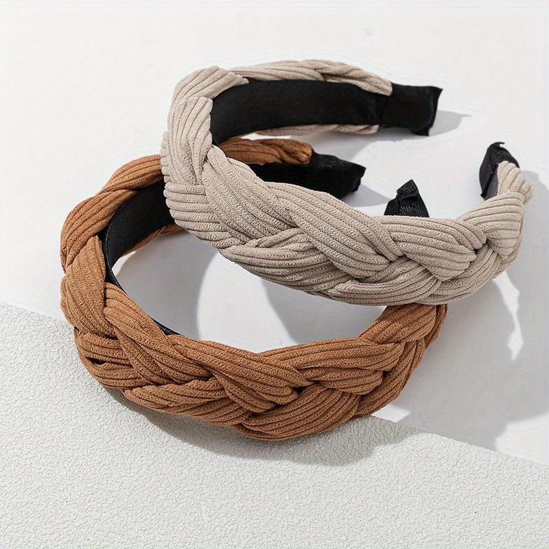 2pcs Braid Stripe Cross Knot Head Hoop Non slip Hair Band Women Girl